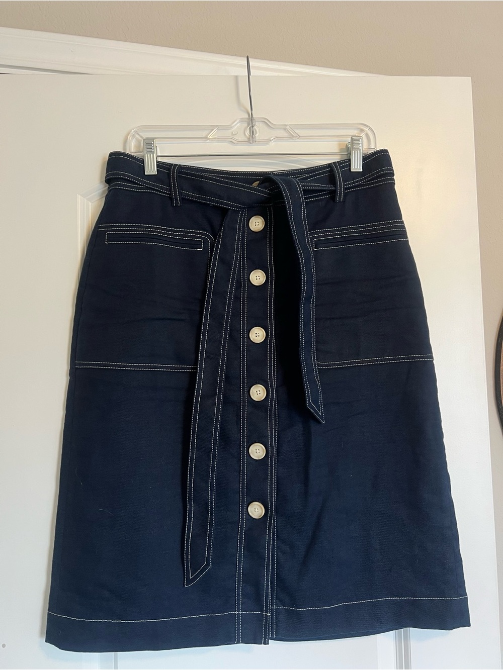 J.Crew Denim A-Line Skirt with Front Buttons & Contrast Stitching, Size 10